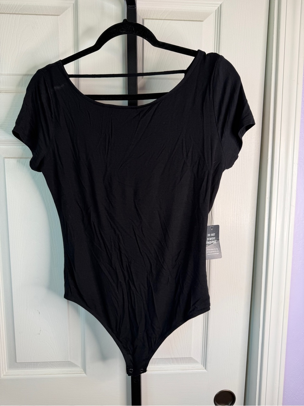 Express Black Short Sleeve Scoop Neck Bodysuit, size Medium, NWT